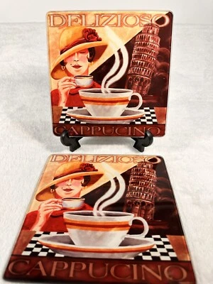 Plato caliente de vidrio retro Art Deco Delizioso Cappucino por la torre inclinada de Pisa Foto 1 de 4