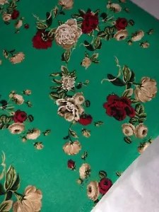 1 Meter Jade Green Rose Flower Design Soft Linen Viscose Fabric 58” Wide Dress - Picture 1 of 5