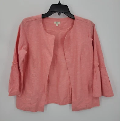 Anthropologie AND Jacket Top Womens 12 Faded Red Linen Open Boho Bell Sleeve - Image 1 of 4