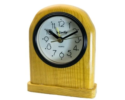 INFINITY : HANDMADE WOOD CASE ELEGANT STYLE TABLE ALARM CLOCK, BLACK HANDS  - Image 1 of 4