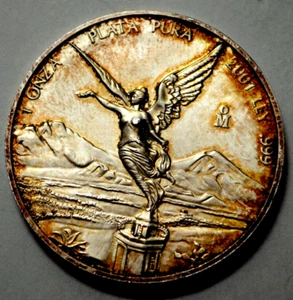 2001 1 oz 999 SILVER Ley Mexican Libertad 1 Onza Pura Plata Rare Nat.Toning Coin - Picture 1 of 4