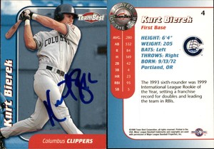 Kurt Bierek Signed 1999 Team Best Player of the Year #4 Card Columbus Clippers