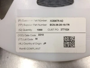 ECS-36-20-18 ECS CRISTAL 3.6864MHZ 20PF SMD ROHS 10 PIEZAS - Imagen 1 de 1