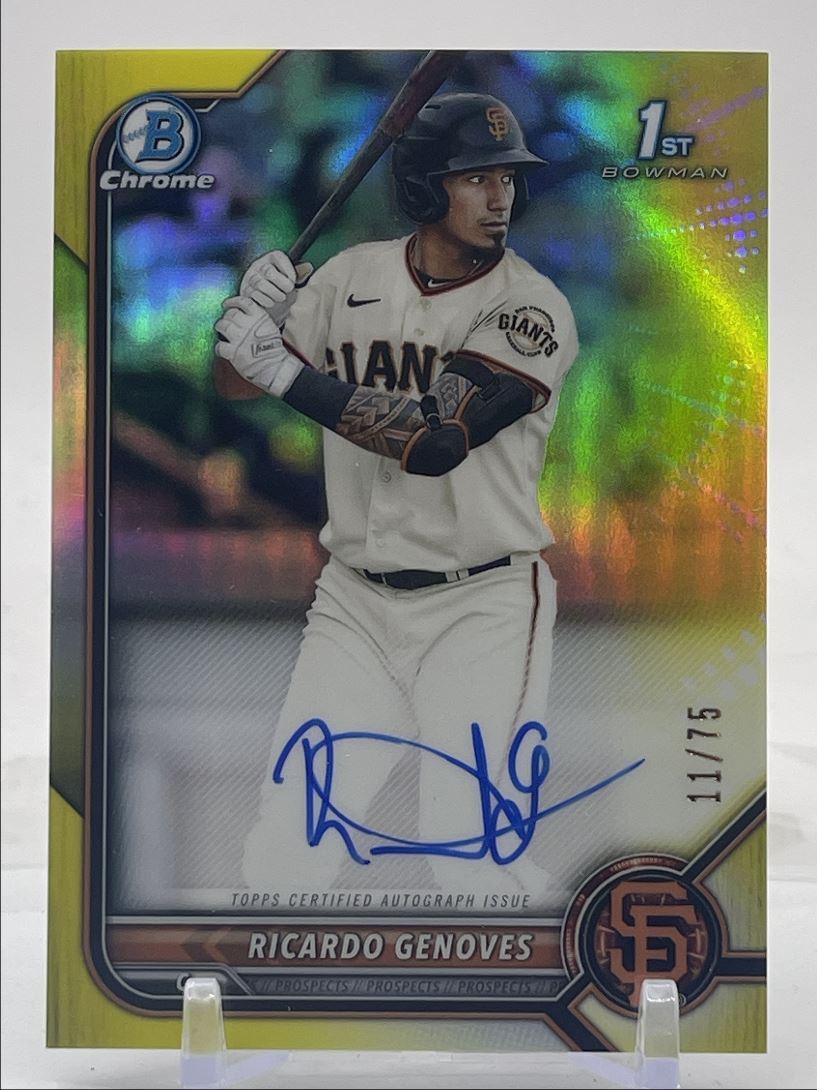 RICARDO GENOVES 2022 BOWMAN CHROME 1ST YELLOW REFRACTOR AUTO /75 Q1173
