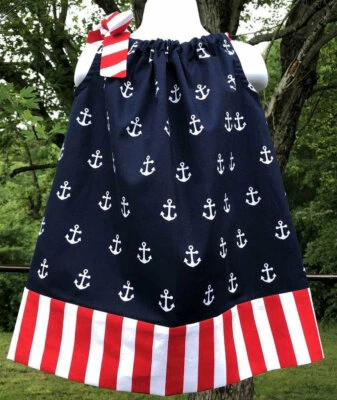 Anchor Nautical Girls Dress White Anchors Sundress Dress Size 2T Ready to Ship - Image 1 of 4