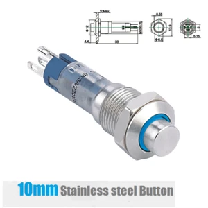 10mm Stainless steel1NO1NC IP65High Head Ring LED Anti-vandal Push button switch - Picture 1 of 8