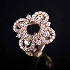 Solid 14K Rose Gold Natural Diamond Semi Mount Halo Ring Setting Round Cut 8.0mm - Picture 1 of 4