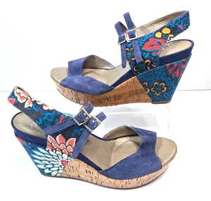 Clarks Softwear Scent Bottle UK 8 Azul Marino Floral Corcho Cuña Sandalias Tacones - Imagen 1 de 8