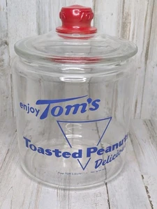 Original Vintage Tom's Toasted Peanuts Jar-Red Knob Lid-Very Good Condition - Picture 1 of 7