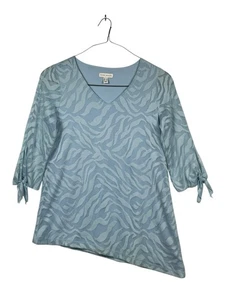 Top asimétrico de encaje elástico totalmente forrado Susan Graver azul cristal pequeño - Imagen 1 de 9