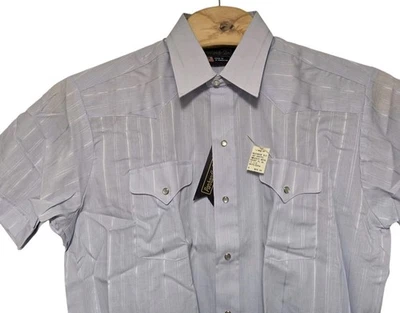 Panhandle Slim Western Shirt Pearl Snap Short Sleeve Blue Men's Size 17 1/2 NWT - Image 1 of 4