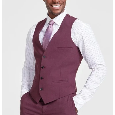 Bar III Men's Red Wool Blend Classic Formal Slim-Fit Suit Vest Size S - Image 1 of 4