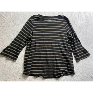 JJill schwarz gestreiftes T-Shirt aus Pimabaumwolle mit Bindeärmeln Oberteil Damen Large - Bild 1 von 6