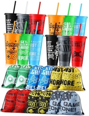  24 Piezas Videojuegos Favores de Fiesta, 12 Tazas de Plástico para Videojuegos con Multicolor Foto 1 de 4