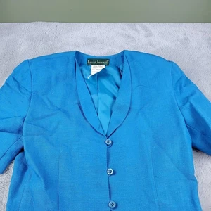 Harve Benard Linen Blend Dress Womens 10 Blue Button Up Short Sleeve Lined Midi - Picture 1 of 7