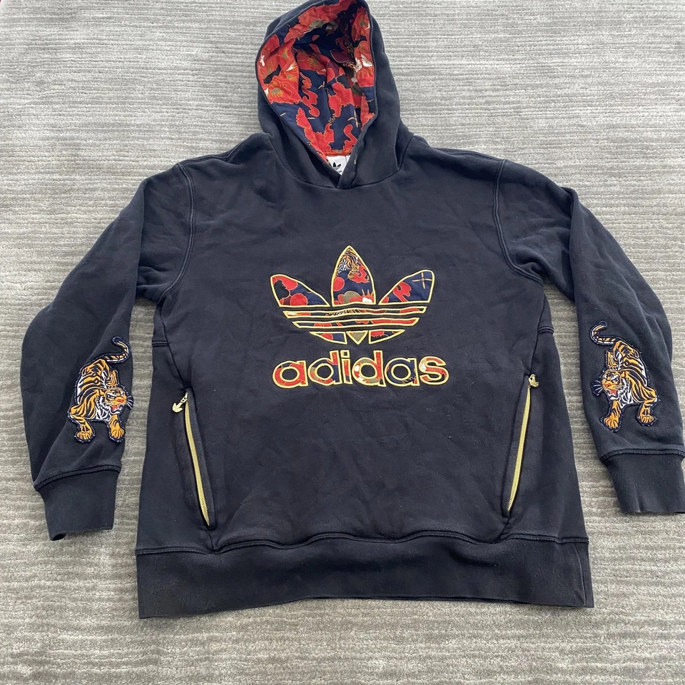 Adidas Originals Hoodie Mens Medium Black Trefoil Tiger CNY Zip Pockets GC8381 - Image 1 of 4