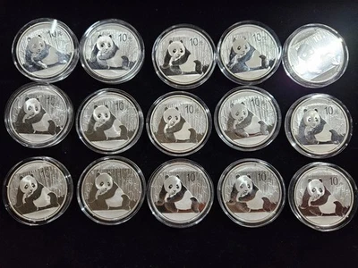 🌟(15) Monedas chinas Panda de plata 2015 de 1 oz, 9999, 15 oz troy TOTAL Foto 1 de 4