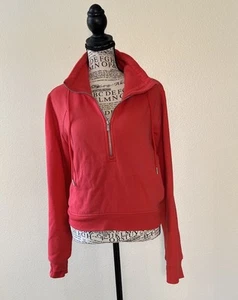 Woman’s Cropped Hoodie Pullover Zipper And Drawstring High Neck Size M RedOrang - Picture 1 of 4