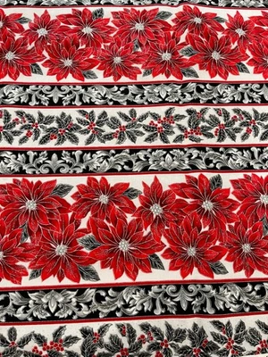 Tela de Navidad Kaufman Holiday Flourish rojo plata ónix rayas mixtas por comprar Foto 1 de 4