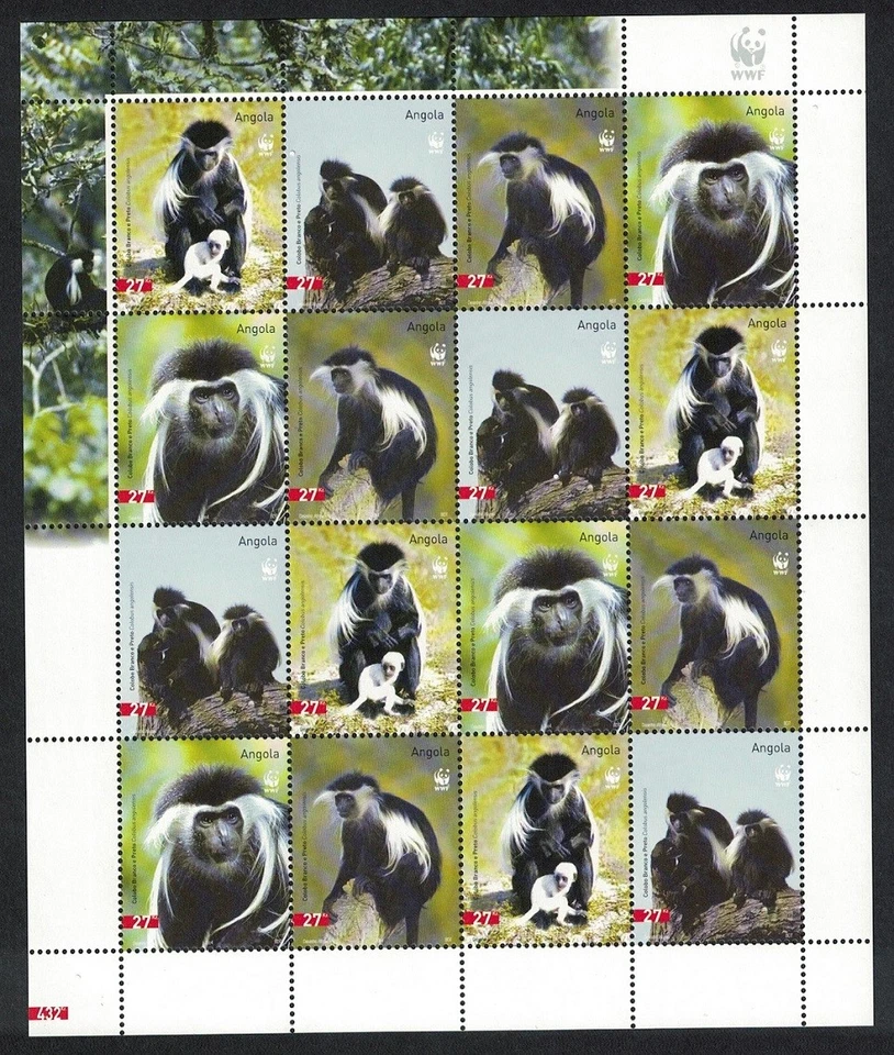 Angola WWF Colobus Mono Hoja de 4 juegos 2004 MNH SG#1717-1720 Foto 1 de 1