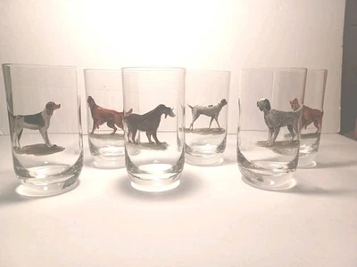 Unique Set Of 6  Hunting Dogs Pointers 3D Handpainted Drinking Glass  - Image 1 of 4