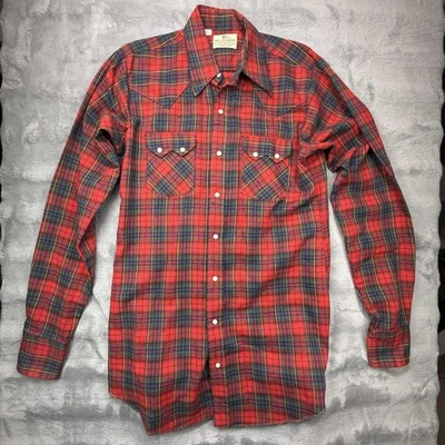 Dee Cee Brand Shirt Mens Flannel Plaid Western Red Size 15 1/2 38 Made in USA - Image 1 of 4