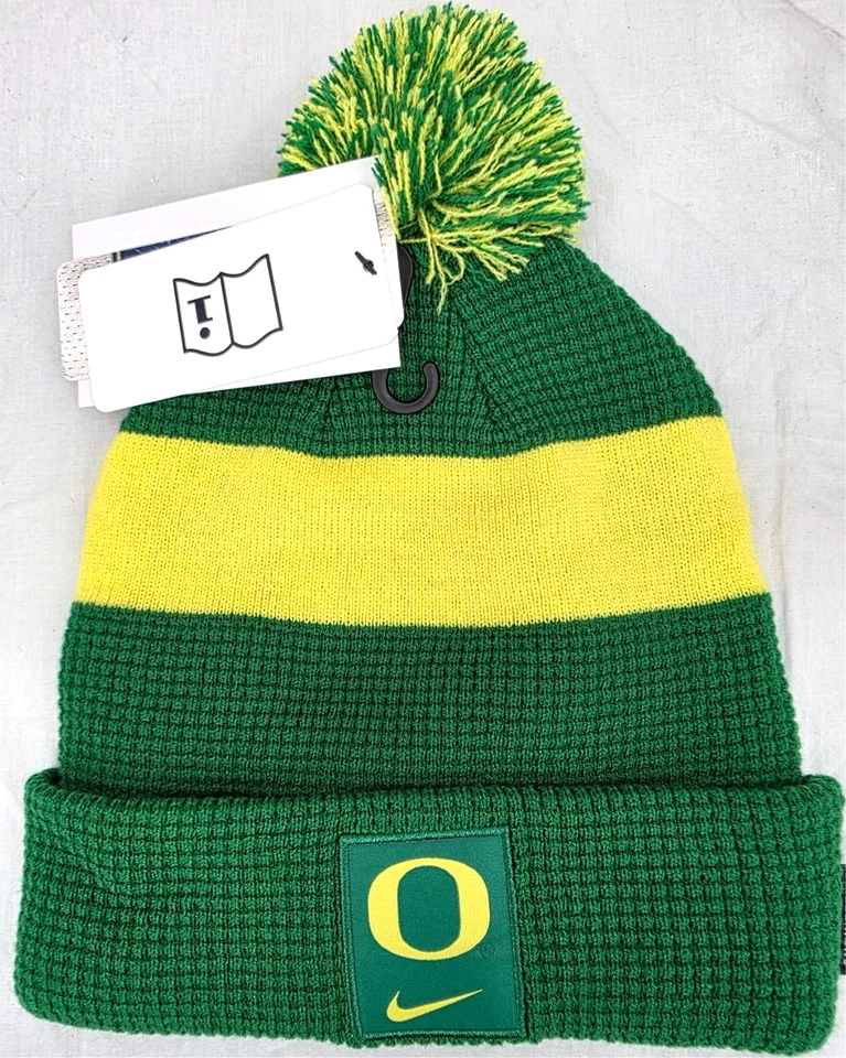 NEW Oregon Ducks Nike Green Pom Waffle Knit Stocking Cap Beanie Hat Youth OS - Image 1 of 4