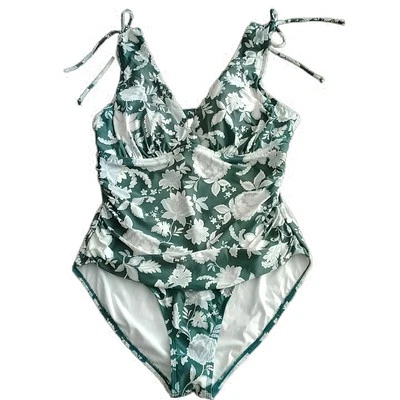 Traje de Baño Jantzen 12 L Verde Blanco Floral Una Pieza Sujetador Incorporado Control Abdomen Foto 1 de 4