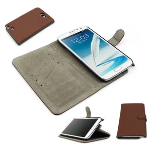 NEW WALLET CASE COVER STAND SKIN POUCH PU LEATHER BROWN GALAXY NOTE II 2 - Photo 1 sur 1