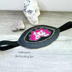 Hand Embroidered Lotus Flower Eye Patch, Costume Accessory, Vision Ocular Aid - Picture 1 of 5