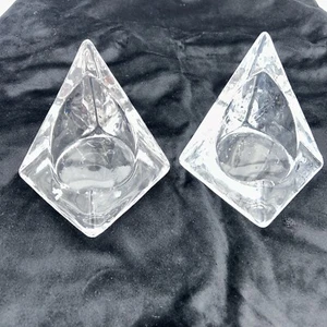 Nybro Crystal Pyramid Candle Holders by Tord Kjellstrom Sweden MCM Set Of 2 Larg - Picture 1 of 9