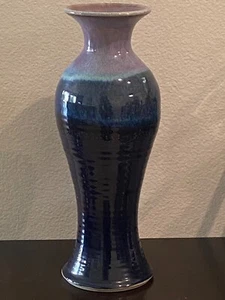 Large Artist Signed Studio Pottery Vase w/ Gradient Blue Glaze - Picture 1 of 3