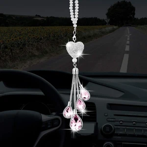 Bling Heart Diamond Car Charms Car Accessories for Women, Crystal Car Rear View - Picture 1 of 12