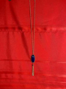 Charming Charlie Statement Oval Blau Anhänger Quaste Lange Halskette Goldton Great - Bild 1 von 18