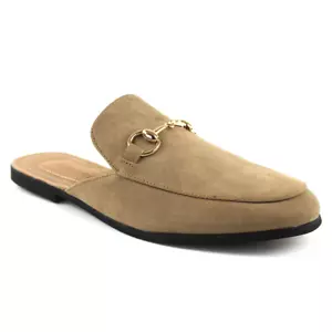 Mocasines para hombre de tela de gamuza bronceada sin espalda sin cordones mula hebilla dorada AZARMAN - Imagen 1 de 6