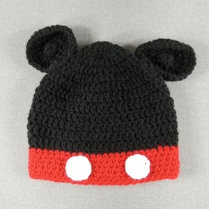 Disney Mickey Mouse Winter Beanie Red and Black Homemade Toddler Size - Picture 1 of 4