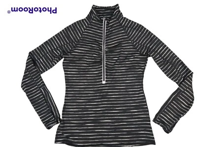 Athleta Womens Black White Stripe 1/4 Zip Cycling Moisture Wicking Outdoors S - Image 1 of 4
