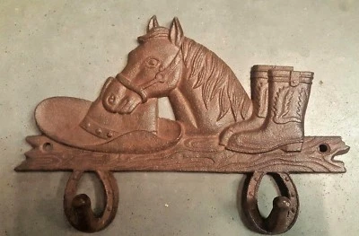 BOTAS SOMBRERO CABALLO Gancho Herradura, Toallero Abrigo Llavero, Western Cowboy Tack Rack Foto 1 de 4