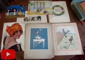 Art Deco era color printing lot x 7 camels costume party women children dogs - Picture 1 of 2