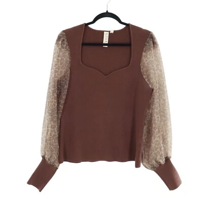 Anthropologie Dolan Puff-Sleeve Sweater Womens L BrownMob Wife Career Timeless - Image 1 of 4