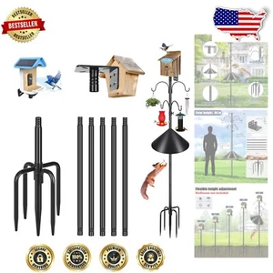 Durable Adjustable Bird House Pole with Squirrel Baffles & 4 Hooks - Outdoor Use - Picture 1 of 10
