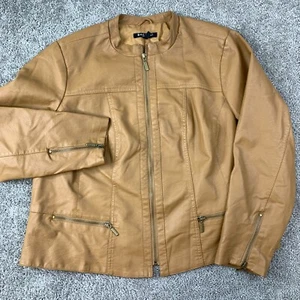 Baccini Vegan Leather Jacket Women's Plus Size 2 Caramel Tan Full Zip Polyester - Picture 1 of 10