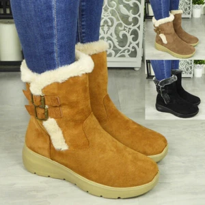 Winter Boots Shoes Warm Fleece Lined Comfy Ladies Buckle Snow Casual Womens Size - Picture 1 of 25