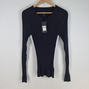 NEW YD mens knit t shirt size S black long sleeve Vneck stretch 086693 - Picture 1 of 10