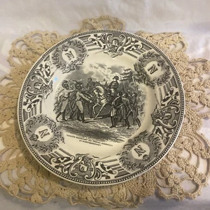 Antique Boch Freres La Louviere Black Transfer Plate Horseback Belgium 8” - Picture 1 of 9