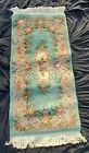 VINTAGE GREEN FLORAL WOOL RUG SILK AREA RUG COLLECTIBLE FINE HOME DECOR