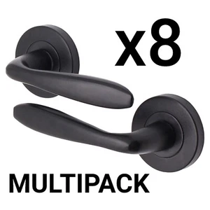 Black Door Handle Set Internal Lever on Rose - Bulk Saving Bundle Pack Set of 8 - Picture 1 of 6