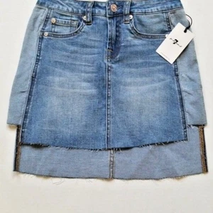 7 For All Mankind Kinder Mädchen/Kinder Größe 8 Rock blau Hi-Lo Denim UVP 79,00 $ - Bild 1 von 8
