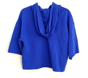 DKNY SPORT Crop Top T-Shirt Size Small Hooded Ladies Blue Running NEW Z1 - Picture 1 of 7