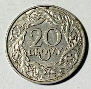 1923 Poland 20 Groszy Crowned Polish Eagle - Picture 1 of 2